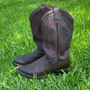 Tony Lama Mens Black Cherry Leather Cowboy Boots 10.5‎ B Made in USA 91035